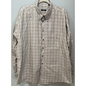 Burberry London Men's XXL Beige Plaid‎ Button Front Long Sleeve Shirt Made USA